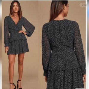 Lulus "Tell You I Love You Black Floral Print Twist-Front Mini Dress", Medium